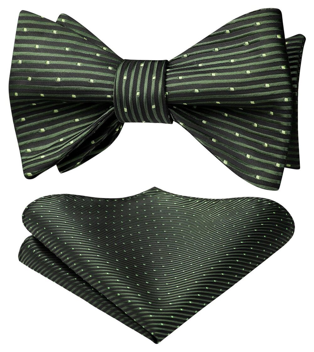 8101 Green Bow Ties Stripe Self-Tied Bow Tie Handkerchief Classic Polka